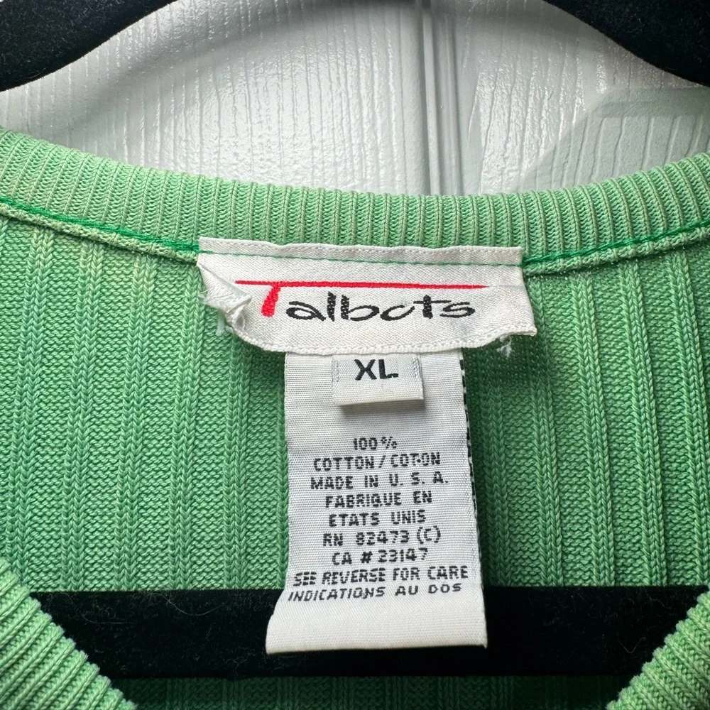 Vintage Talbots Women's Ribbed Knit Organic 100% Cotton Short Sleeve Shirt XL‎